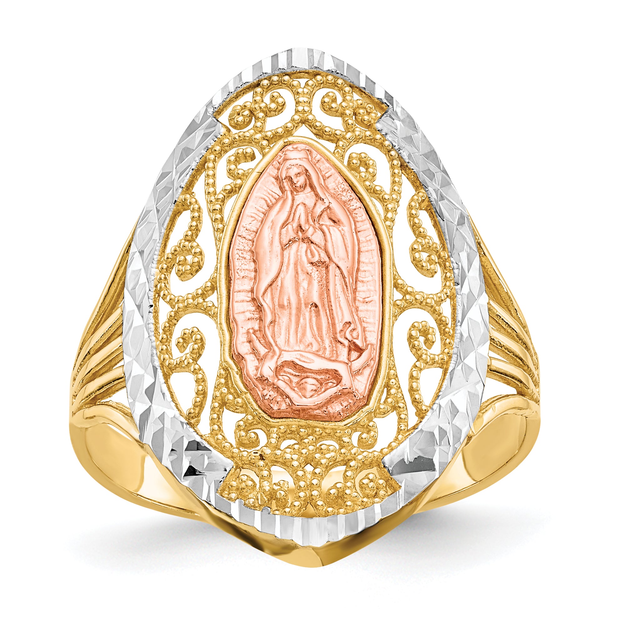 14K Two-tone WithWhite Rhodium Filigree Guadalupe Ring