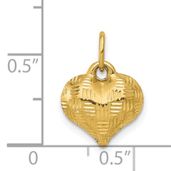 14K Gold Polished 3D Basket Weave Heart Pendant Elegant Woven Design