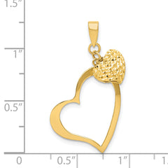 14K Gold Polished 3D Heart Pendant with Diamond-Cut Detail