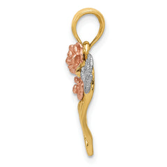 14K Two-Tone Gold Heart Pendant with Rhodium Flower Design