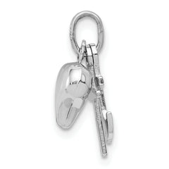 14K White Gold 3D Heart, Cross, and Anchor Pendant with Polished Rhodium Finish