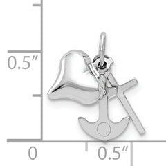 14K White Gold 3D Heart, Cross, and Anchor Pendant with Polished Rhodium Finish