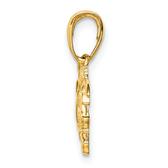 14K Gold Flying Cherubs Heart Pendant with Polished Finish