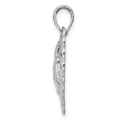 14K White Gold Polished Scallop Heart MOM Pendant Elegant Gift