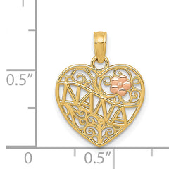 14K Two-Tone Gold Heart Pendant with Flower NANA Design