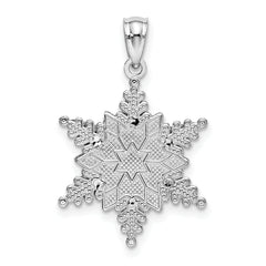 14K White Gold Snowflake Pendant with Polished and Textured Finish