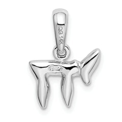 14K White Gold Chai Life Pendant with Polished Rhodium Finish