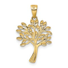 14K Gold and Rhodium Diamond-Cut Tree Pendant with Polished Finish