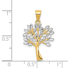14K Gold and Rhodium Diamond-Cut Tree Pendant with Polished Finish