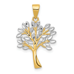 14K w/Rhodium Diamond Cut Tree Pendant