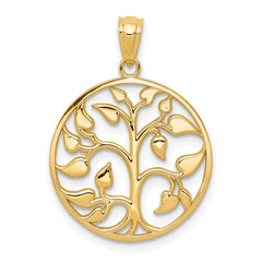 14K Gold Tree of Life Pendant with Polished Cut-Out Design