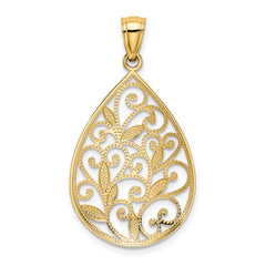 14K Gold Filigree Teardrop Pendant with Polished Textured Finish