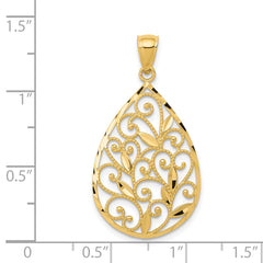 14K Gold Filigree Teardrop Pendant with Polished Textured Finish