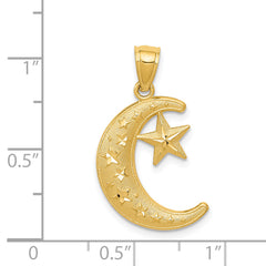 14K Gold Moon and Stars Pendant with Polished Textured Finish