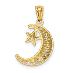 14K Gold Moon and Stars Pendant with Polished and Textured Finish