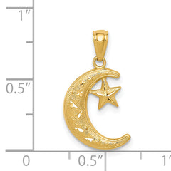 14K Gold Moon and Stars Pendant with Polished and Textured Finish