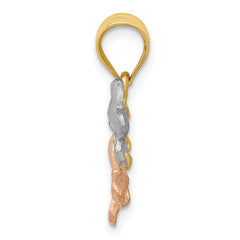 14K Tri-Color Gold Flower Pendant with Textured Back Elegant Design