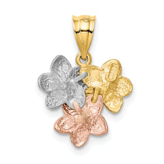 14K Tri-Color Gold Flower Pendant with Textured Back Elegant Design