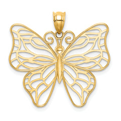14K Gold Polished Large Butterfly Pendant with Open Back Design