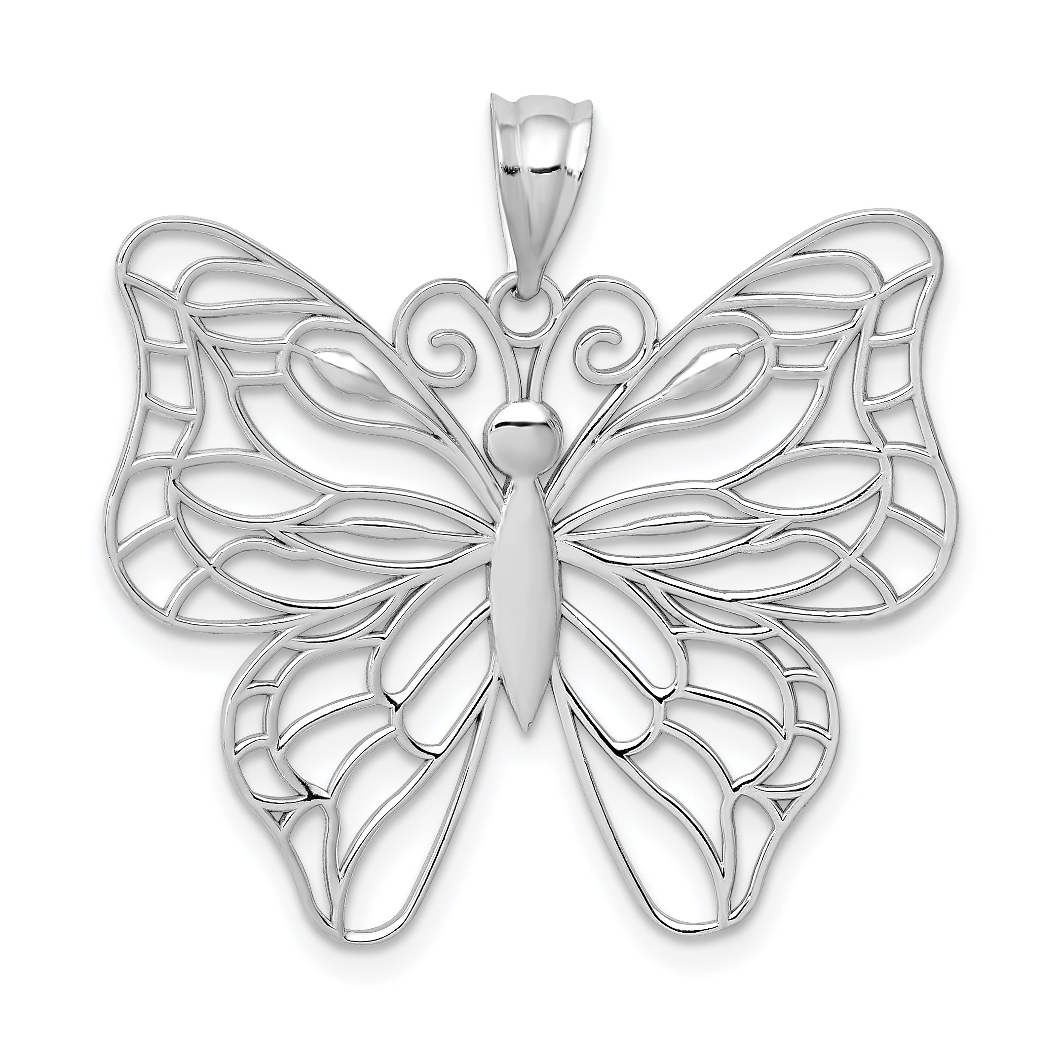 14k White Gold Polished Large Butterfly Pendant