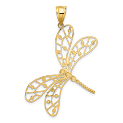 14K Gold and Rhodium Polished Dragonfly Pendant with Diamond-Cut Filigree
