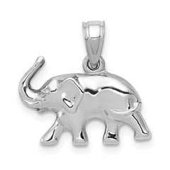 14k White Gold 3D Polished Elephant Pendant