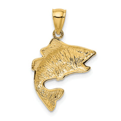 14K Gold Polished Textured Bass Pendant for Men Solid, Casted Design