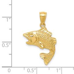 14K Gold Polished Textured Bass Pendant for Men Solid, Casted Design