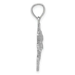 14K White Gold Bass Pendant with Polished Textured Finish for Men