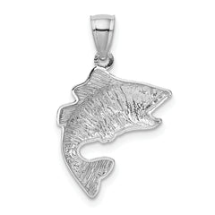14K White Gold Bass Pendant with Polished Textured Finish for Men