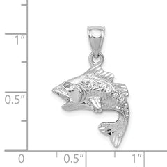 14K White Gold Bass Pendant with Polished Textured Finish for Men