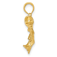 14K Gold Polished Textured Bass Fish Pendant for Men Solid Cast Design