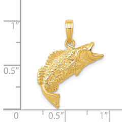 14K Gold Polished Textured Bass Fish Pendant for Men Solid Cast Design