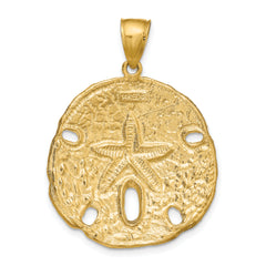 14K Gold Sand Dollar Pendant for Men with Polished Textured Finish