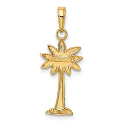 14K Gold Palmetto Palm Tree Pendant for Men with Polished Textured Design