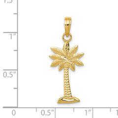14K Gold Palmetto Palm Tree Pendant for Men with Polished Textured Design