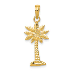 14K Gold Polished and Textured 2-D Palmetto Palm Tree Pendant