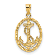 14K Gold Men's Anchor with Rope Pendant Polished Solid Finish