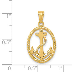 14K Gold Men's Anchor with Rope Pendant Polished Solid Finish