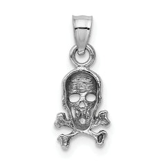 14K White Gold Skull and Crossbones Pendant with Rhodium Plating Solid Cast
