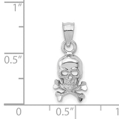 14K White Gold Skull and Crossbones Pendant with Rhodium Plating Solid Cast