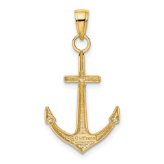 14K Gold Men's Polished Anchor Pendant with Open Back Solid Cast Design