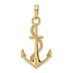 14K Gold Men's Polished Anchor with Rope Pendant Solid Elegant Design