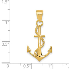 14K Gold Men's Polished Anchor with Rope Pendant Solid Elegant Design
