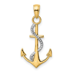 14K Two-Tone Gold Anchor with Rope Pendant for Men Polished & Solid Design