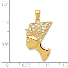 14K Gold Nefertiti Profile Pendant Solid Casted Yellow Charm
