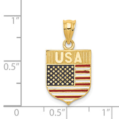 14K Gold USA Flag Enameled Pendant with Polished Finish for Men