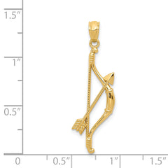 14K Gold Bow and Arrow Pendant with Polished Textured Finish for Men