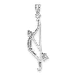 14K White Gold Bow and Arrow Pendant with Polished Textured Finish