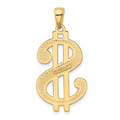 14K Gold Men's Dollar Sign Pendant with Polished and Textured Finish